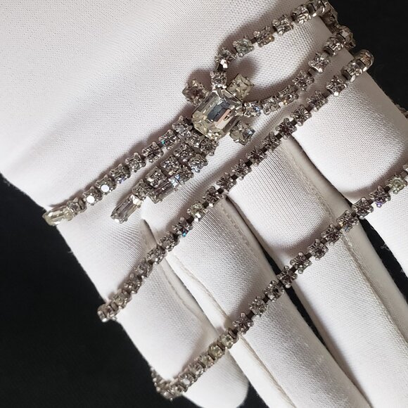 1960 –  VINTAGE JAY FLEX STERLING SILVER SPARKLING CLEAR RHINESTONES NECKLACE - Picture 6 of 6